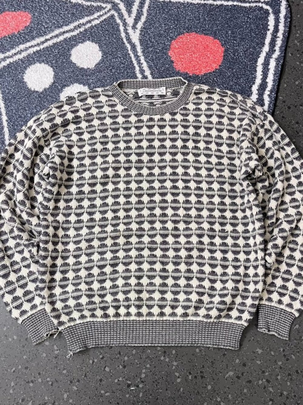 googi style Crossings Geometric Knit Sweater Cream Black